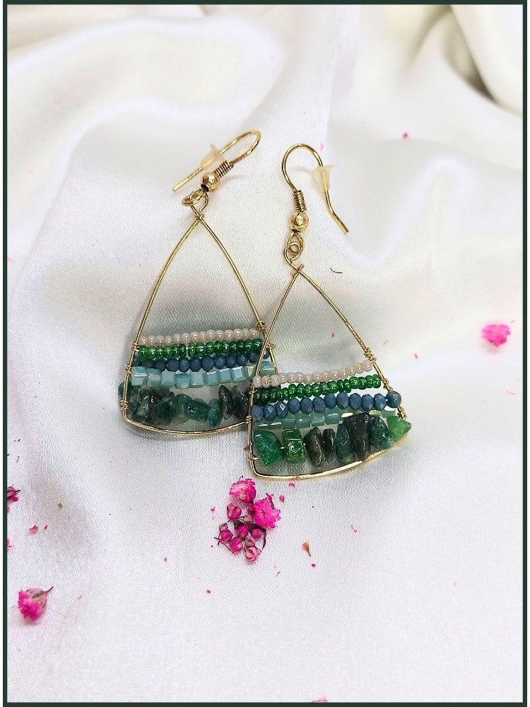 Green Natural Stone Hoop Earrings