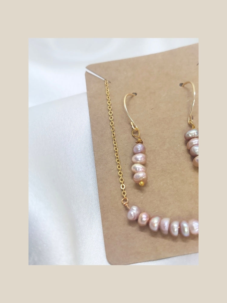 Dainty Pink Pearl Necklace Set