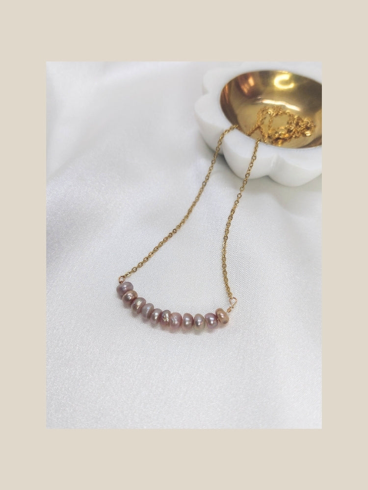 Dainty Pink Pearl Chain Necklace