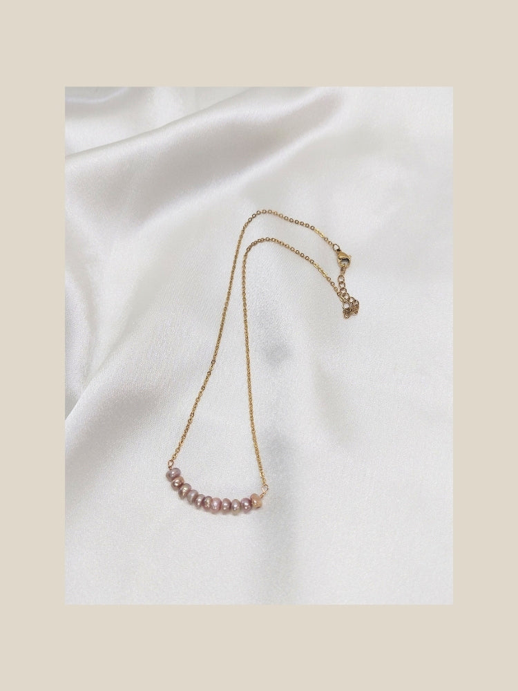 Dainty Pink Pearl Chain Necklace