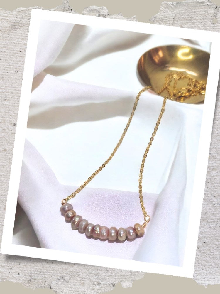 Dainty Pink Pearl Chain Necklace