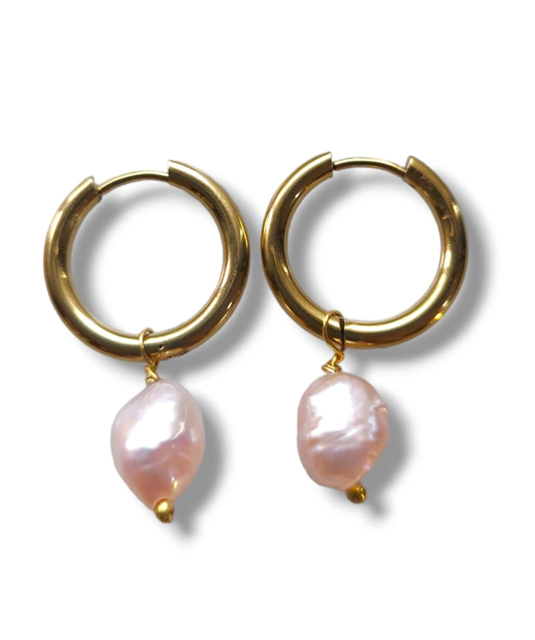 Latest Baroque Pearl Hoop Earrings (Pink)