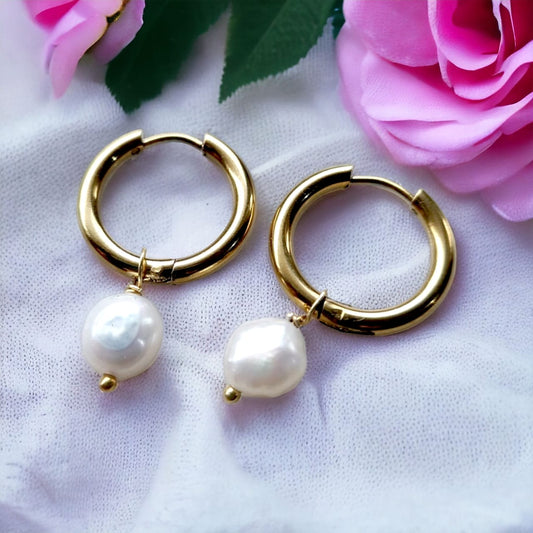 Latest Baroque Pearl Hoop Earrings