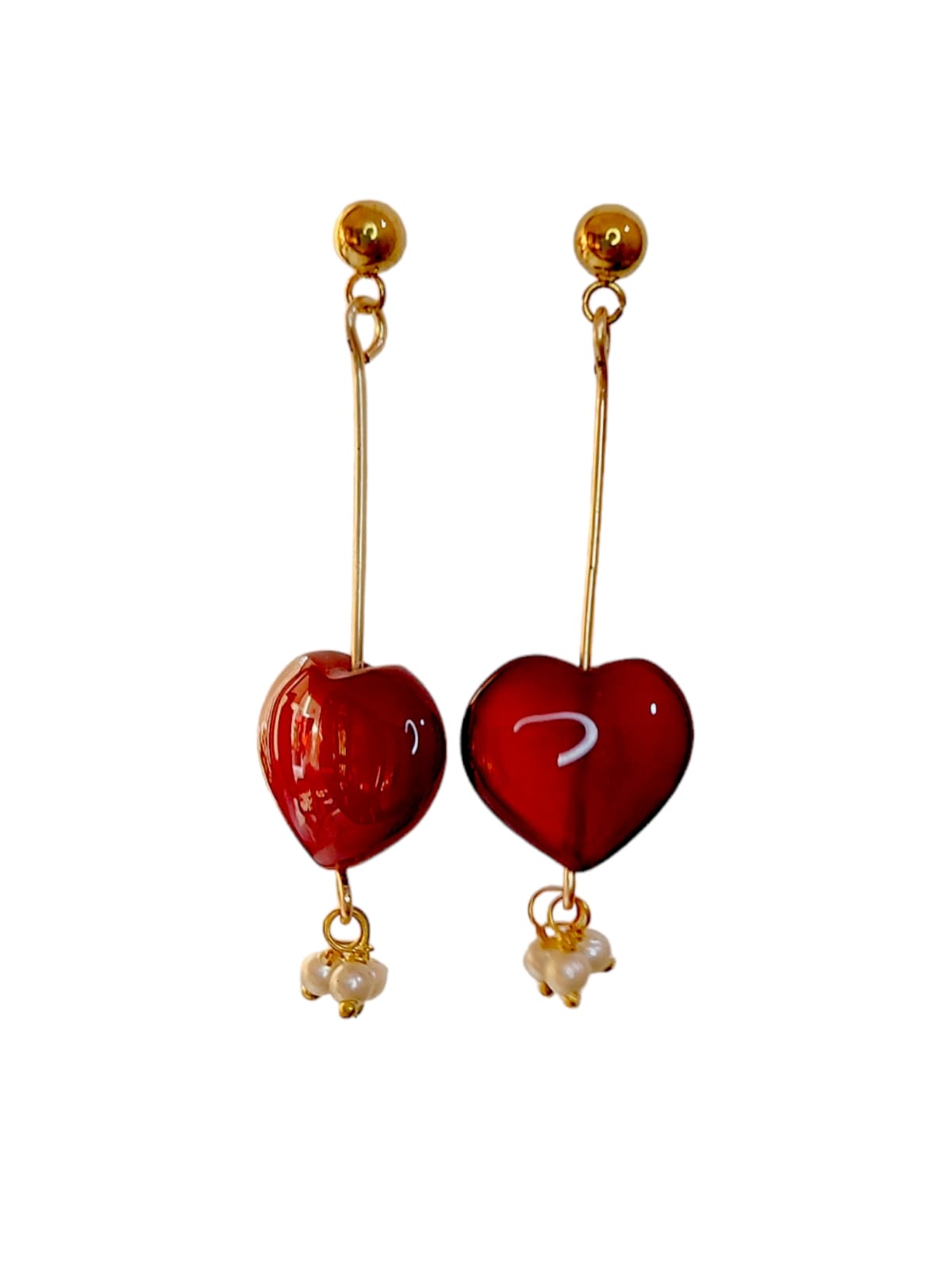 Heart Shaped Red Onyx tone Dangler Earrings