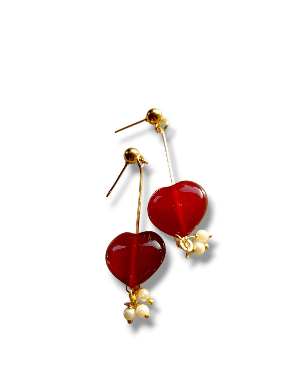 Heart Shaped Red Onyx tone Dangler Earrings