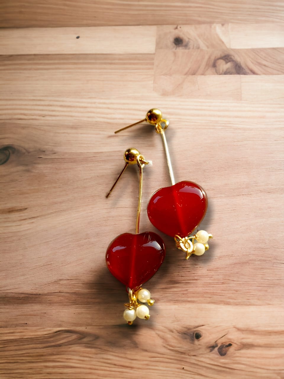 Heart Shaped Red Onyx tone Dangler Earrings