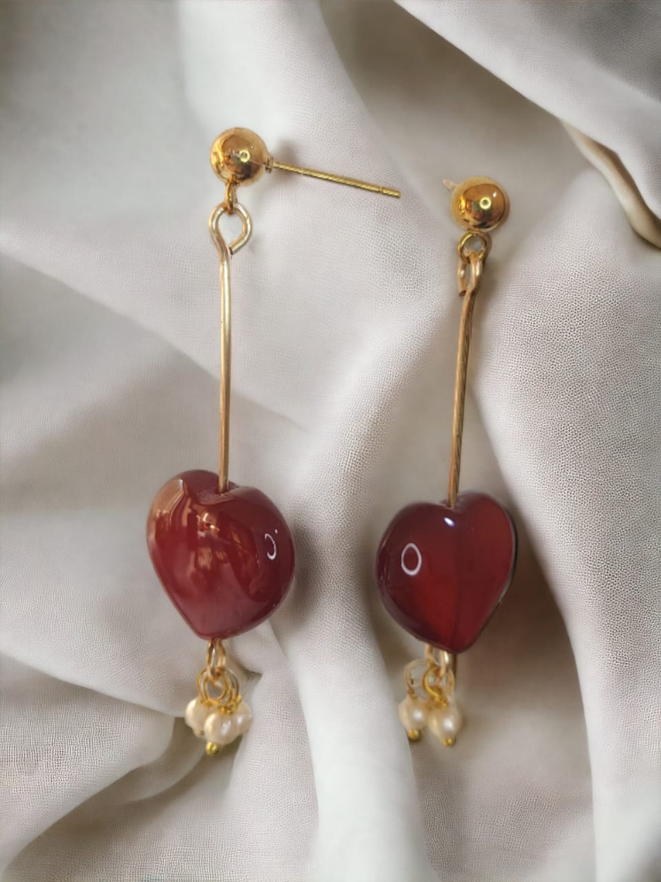 Heart Shaped Red Onyx tone Dangler Earrings