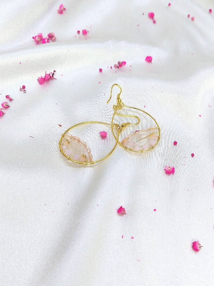 Rose Quartz Natural Stone Hoops Earrings