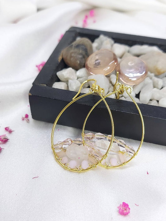 Rose Quartz Natural Stone Hoops Earrings