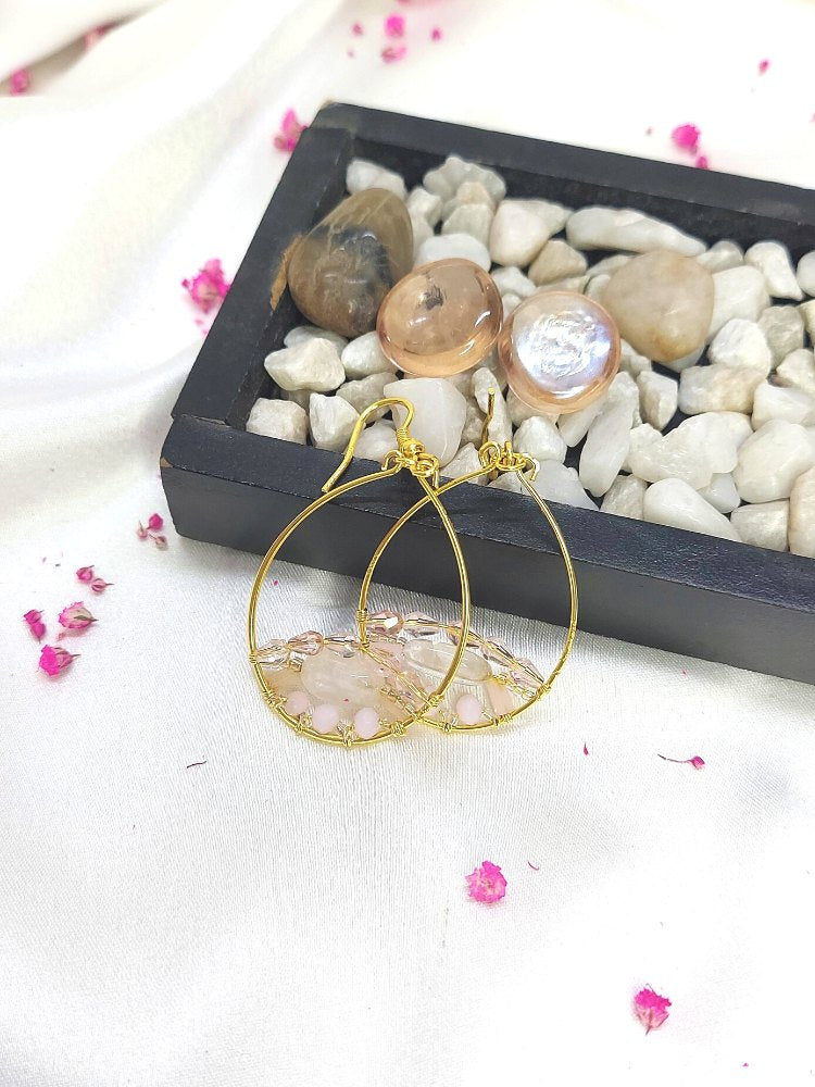 Rose Quartz Natural Stone Hoops Earrings