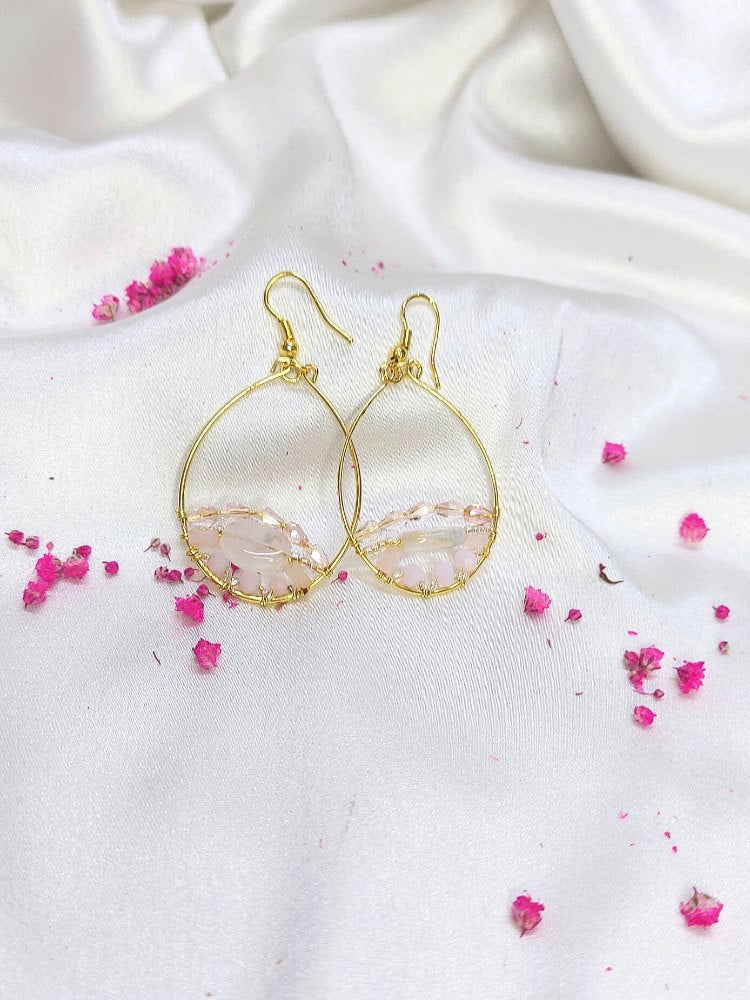 Rose Quartz Natural Stone Hoops Earrings