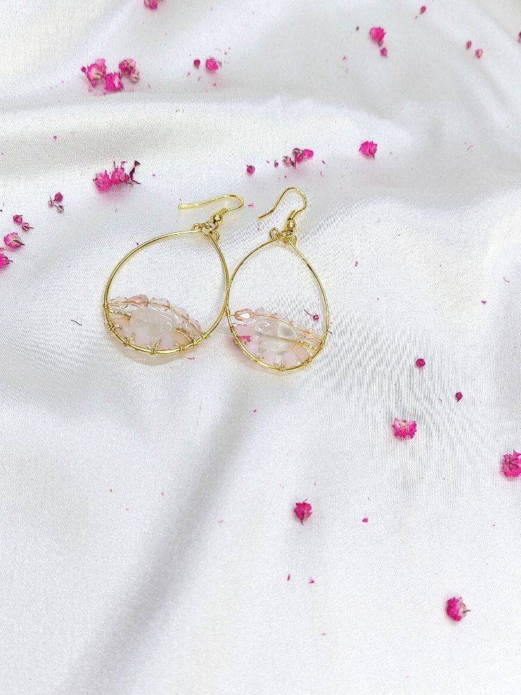 Rose Quartz Natural Stone Hoops Earrings