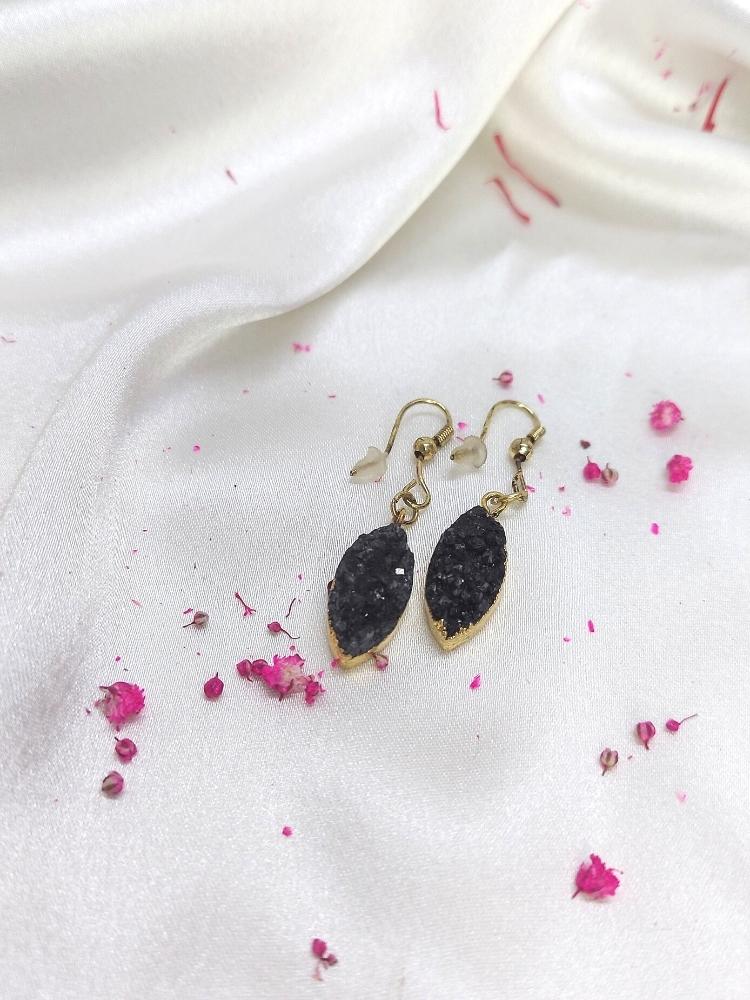 Black Druzy Drop Earrings