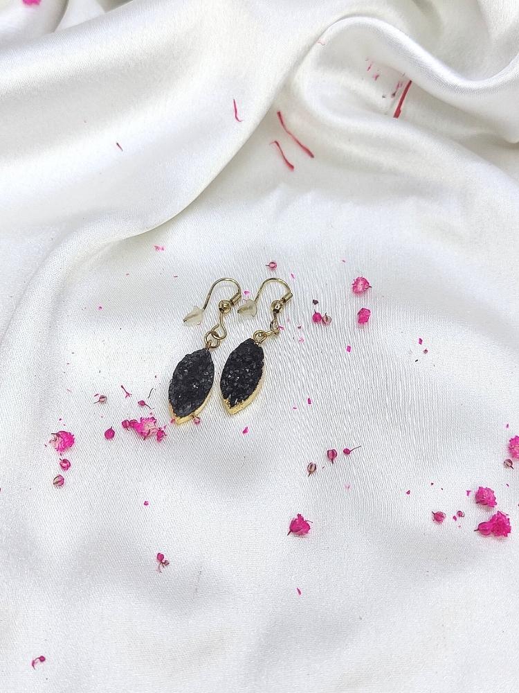 Black Druzy Drop Earrings