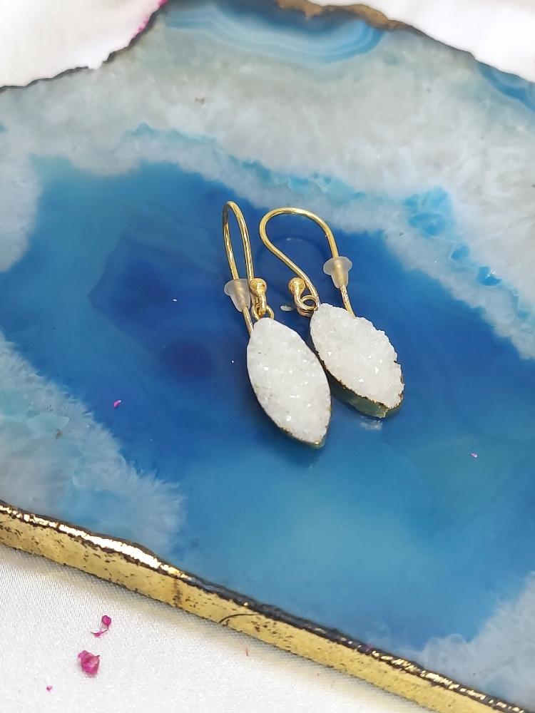 White Druzy Earrings