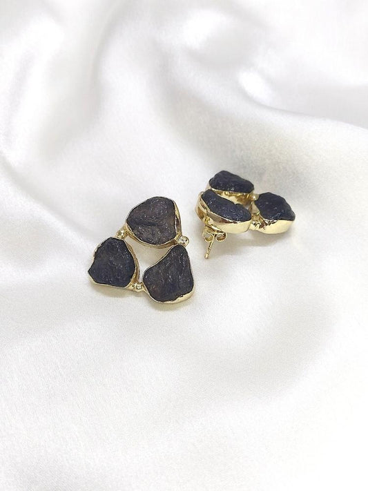 Raw Stone Black Stud Earrings