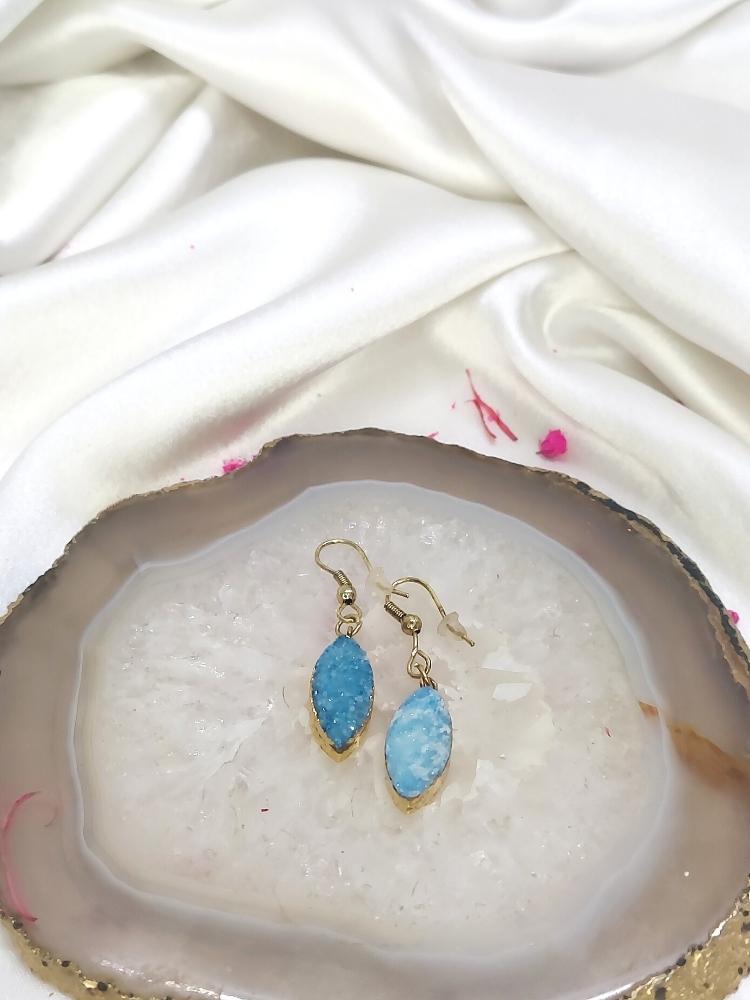 Blue Druzy Drop Earrings