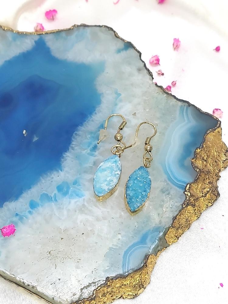 Blue Druzy Drop Earrings