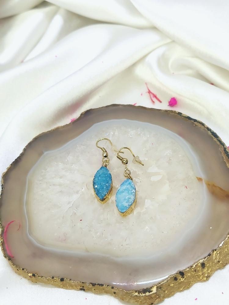 Blue Druzy Drop Earrings