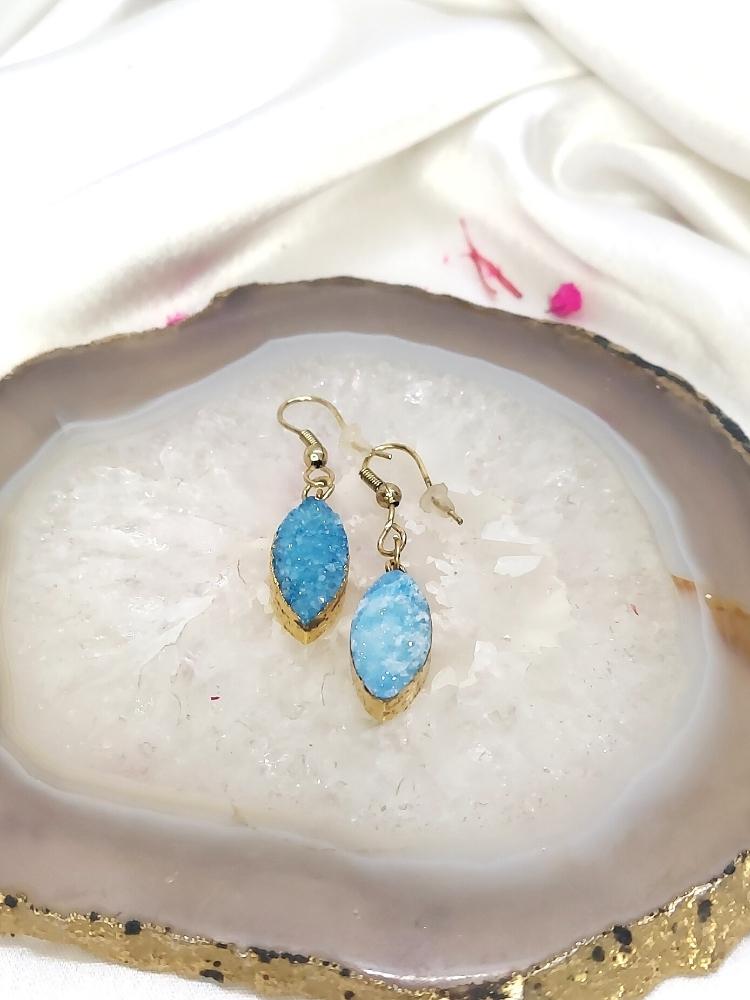 Blue Druzy Drop Earrings