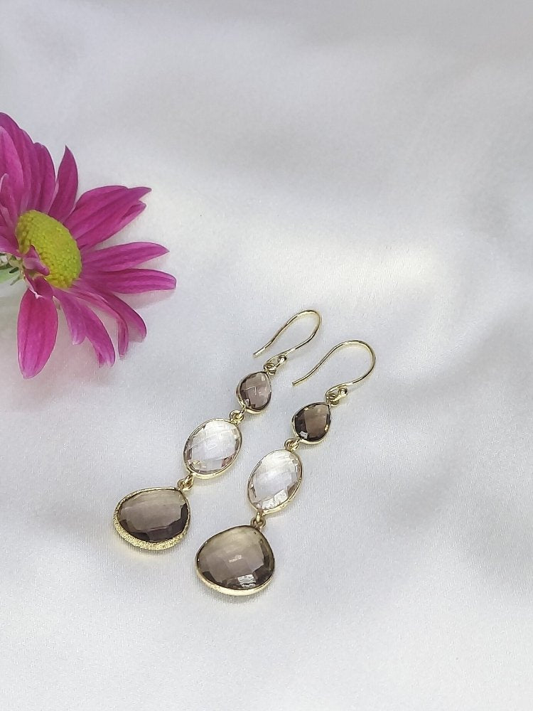 Clear Quartz and Smoky Pyrite Earrings