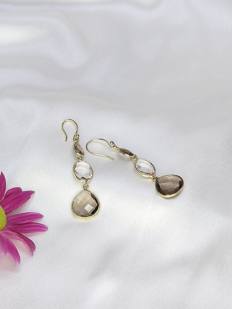 Clear Quartz and Smoky Pyrite Earrings