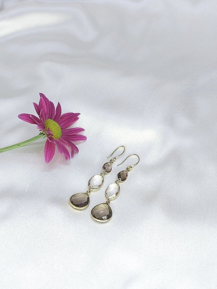 Clear Quartz and Smoky Pyrite Earrings