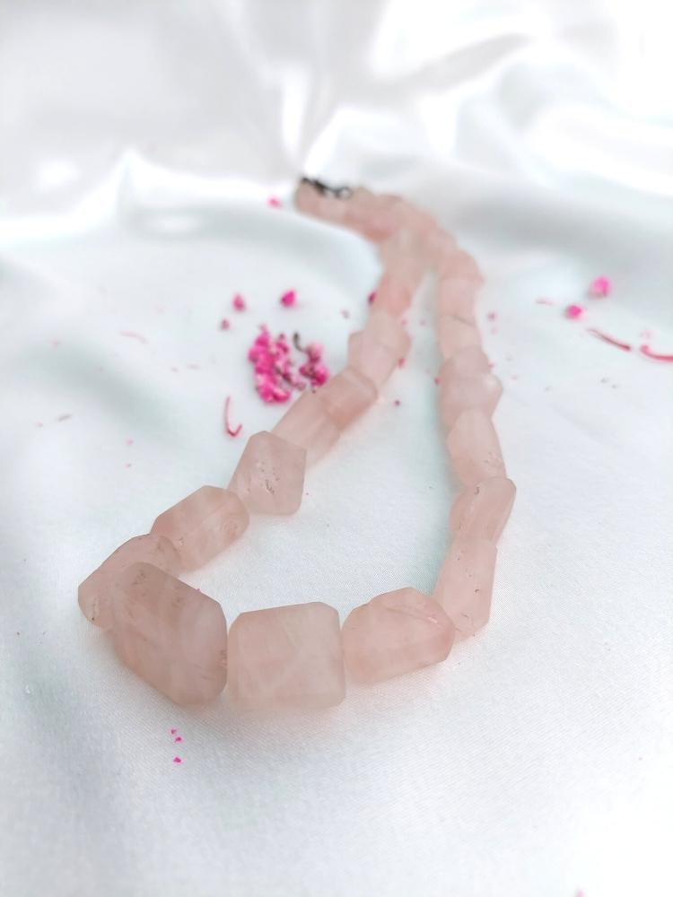 Pink Raw Rose Quartz Necklace