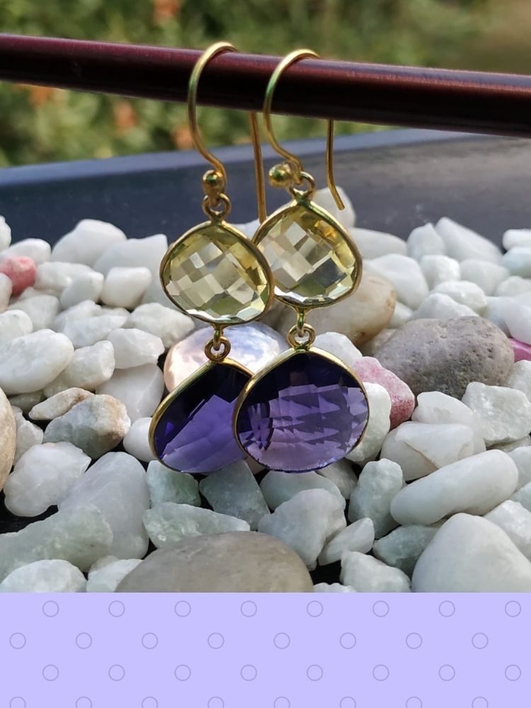 Yellow Citrine and Amethyst earrings