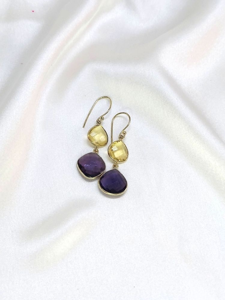 Yellow Citrine and Amethyst earrings