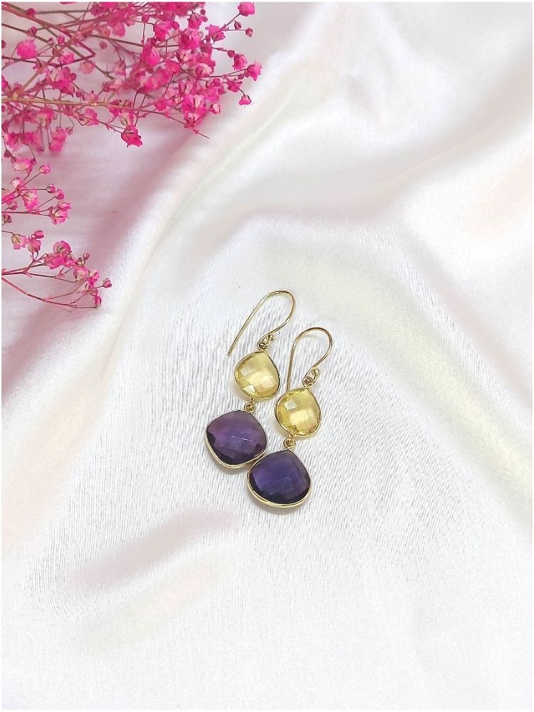 Yellow Citrine and Amethyst earrings