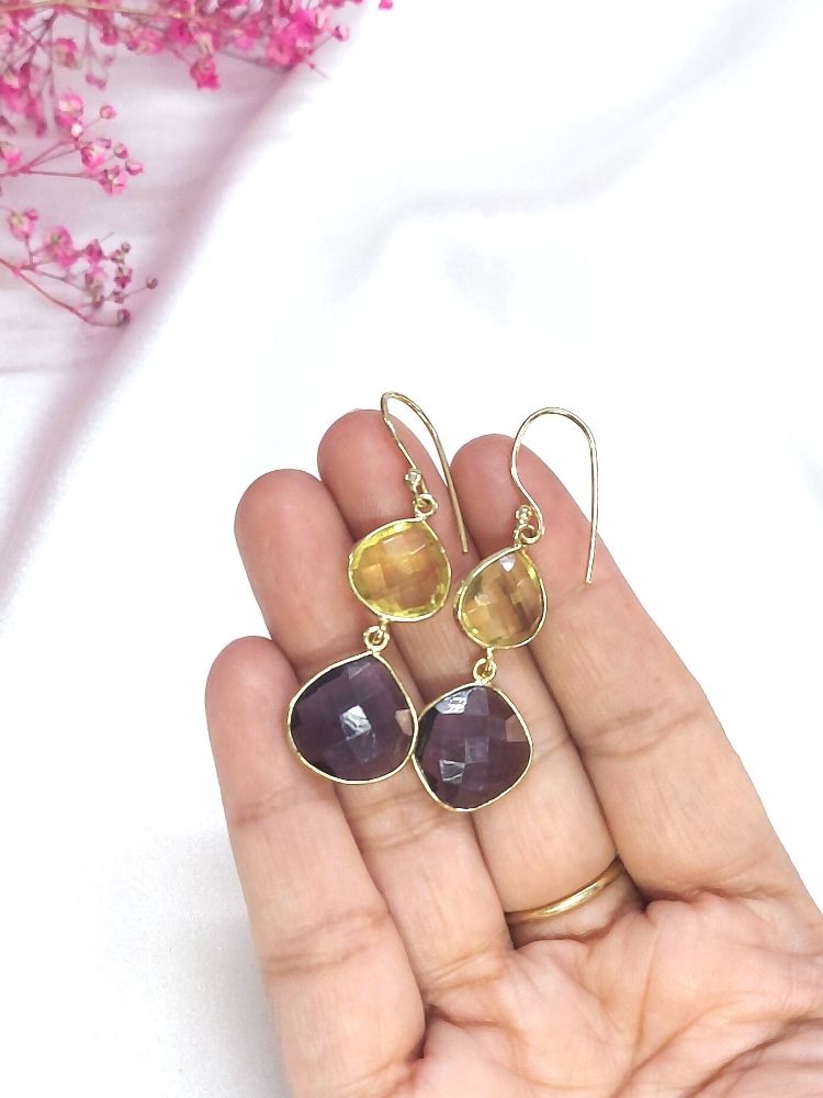 Yellow Citrine and Amethyst earrings