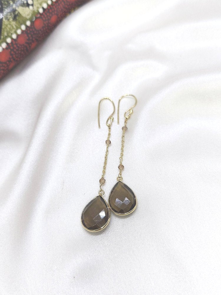 Smoky Pyrite long drop Earrings