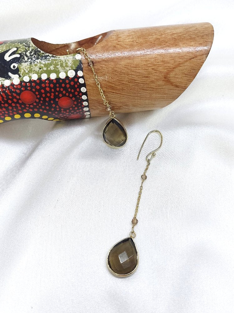 Smoky Pyrite long drop Earrings