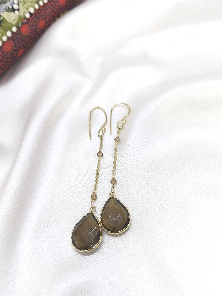 Smoky Pyrite long drop Earrings