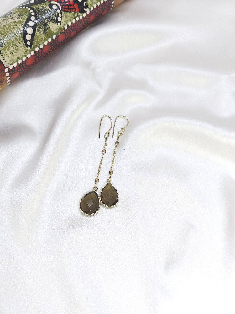 Smoky Pyrite long drop Earrings