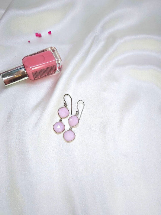 Pink Chalcedony double drop earrings