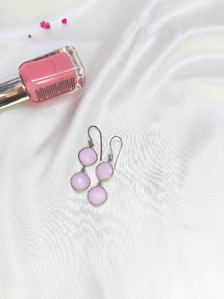 Pink Chalcedony double drop earrings