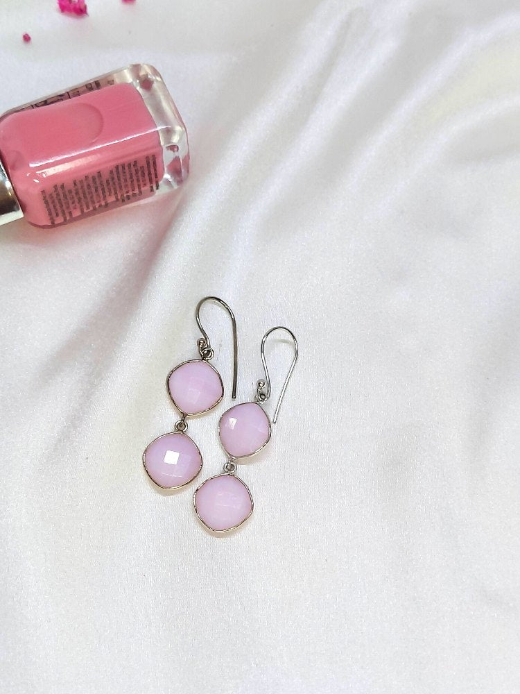 Pink Chalcedony double drop earrings