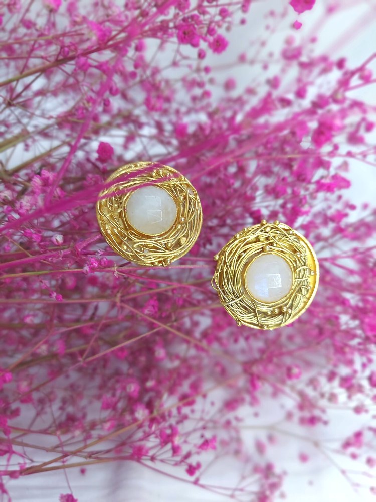 Rainbow Moonstone Studs