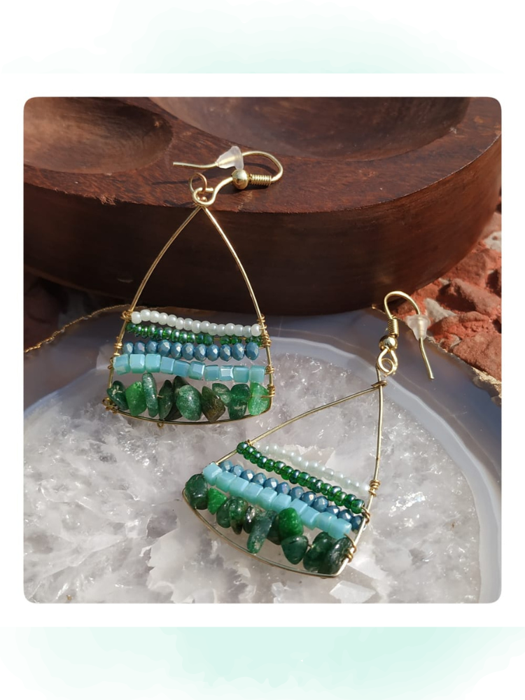 Green Natural Stone Hoop Earrings